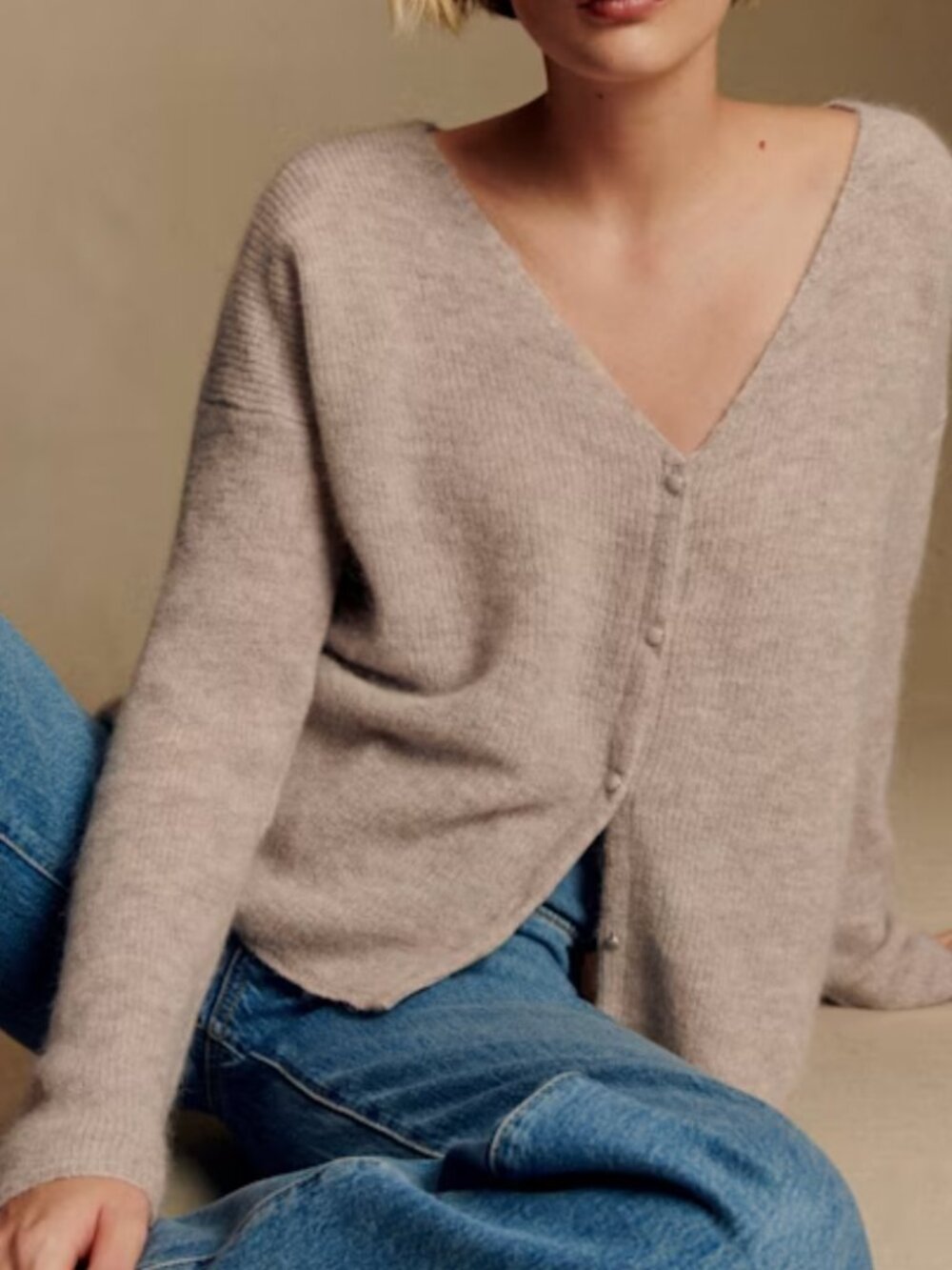 Sezane Barry Cardigan, Light Beige, xxs